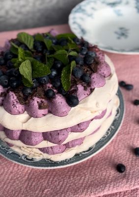 Meringue Layer Cake with Blueberries