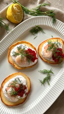 Blini with Shrimp and Lumpfish Roe